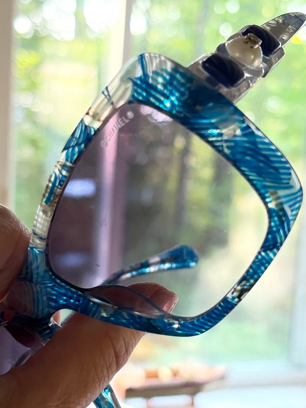 CHANEL Blue Patterned Square Sunglasses